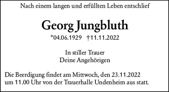 Traueranzeige von Georg Jungbluth von vrm-trauer AZ Mainz