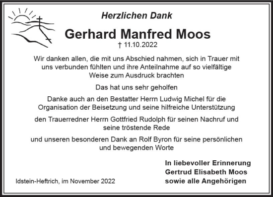 Traueranzeige von Gerhard Manfred Moos von vrm-trauer Idsteiner Zeitung