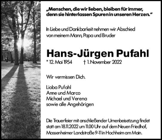 Traueranzeige von Hans-Jürgen Pufahl von vrm-trauer AZ Mainz