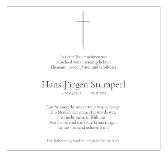 Traueranzeige von Hans-Jürgen Stumperl von vrm-trauer Wormser Zeitung
