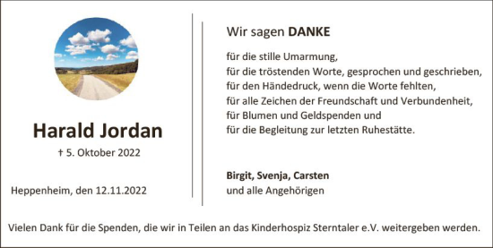 Traueranzeige von Harald Jordan von vrm-trauer Bergsträßer Anzeiger