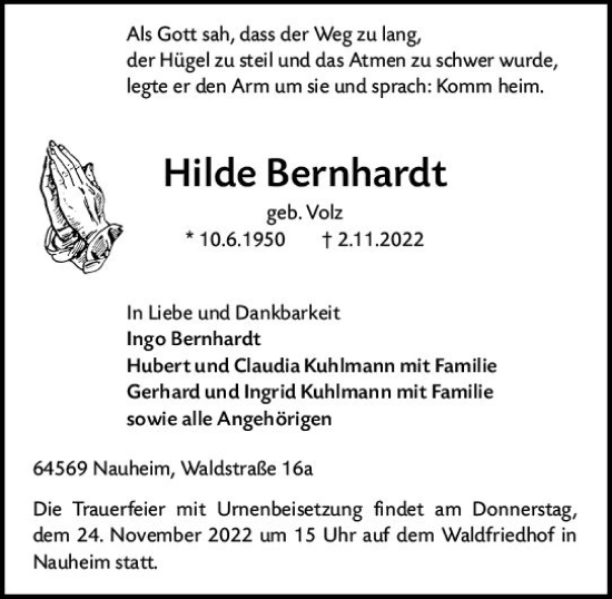 Traueranzeige von Hilde Bernhardt von vrm-trauer Groß-Gerauer Echo