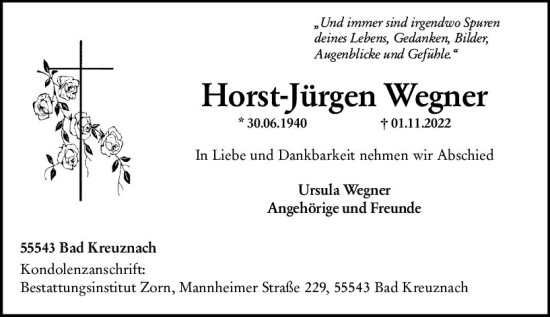 Traueranzeige von Horst-Jürgen Wegner von vrm-trauer Wiesbadener Kurier