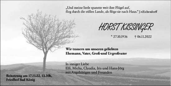 Traueranzeige von Horst Kissinger von vrm-trauer Odenwälder Echo