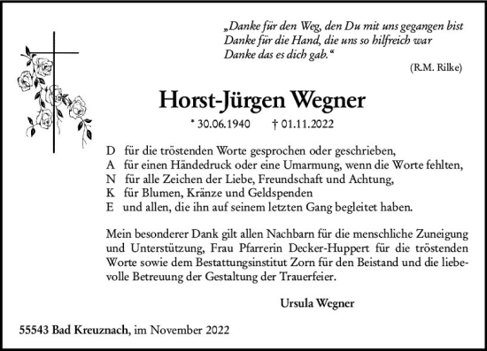 Traueranzeige von Horst Jürgen Wegner von vrm-trauer Wiesbadener Kurier