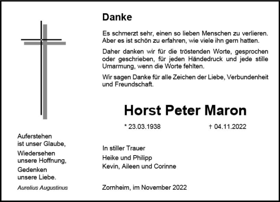 Traueranzeige von Horst Peter Maron von vrm-trauer AZ Mainz
