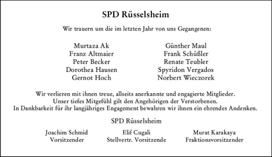 Traueranzeige von In Gedenken  von vrm-trauer Rüsselsheimer Echo / MainSpitze