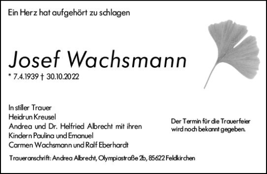 Traueranzeige von Josef Wachsmann von vrm-trauer AZ Mainz