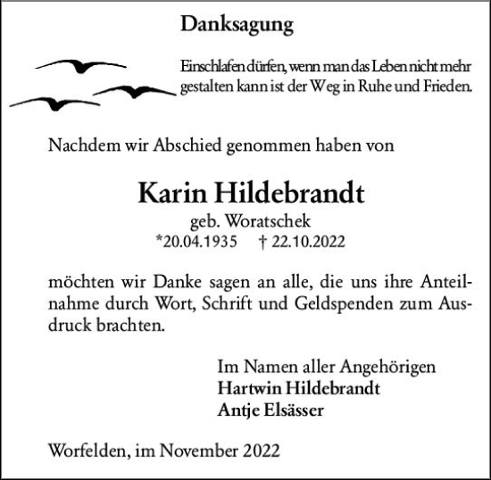 Traueranzeige von Karin Hildebrandt von vrm-trauer Groß-Gerauer Echo