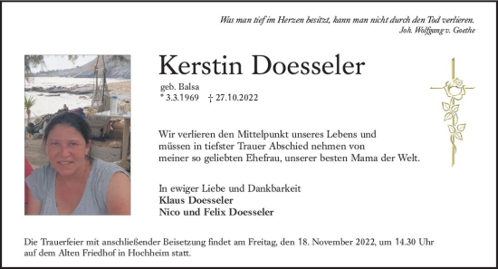 Traueranzeige von Kerstin Doesseler von vrm-trauer Hochheimer Zeitung