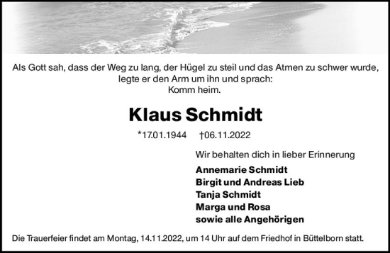 Traueranzeige von Klaus Schmidt von vrm-trauer Groß-Gerauer Echo