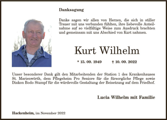 Traueranzeige von Kurt Wilhelm von vrm-trauer Allg. Zeitung Bad Kreuznach