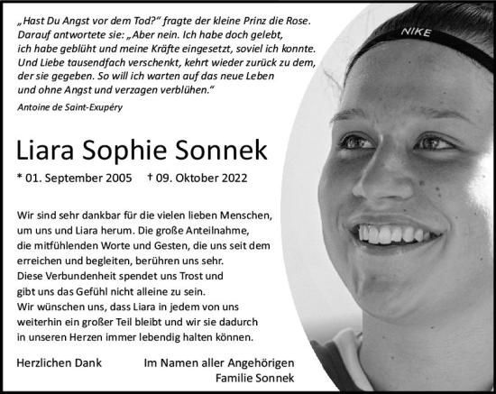 Traueranzeige von Liara Sophie Sonnek von vrm-trauer Darmstädter Echo