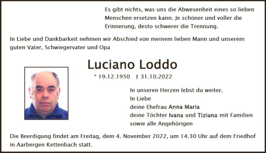 Traueranzeige von Luciano Loddo von vrm-trauer WK-UTA