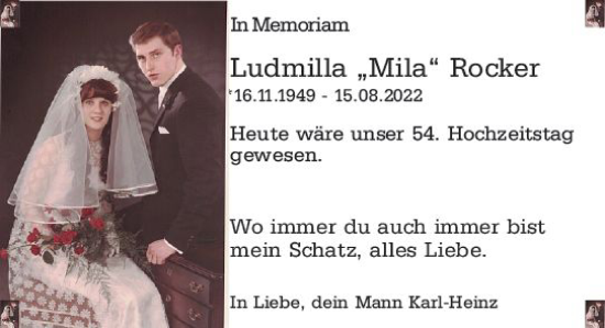 Traueranzeige von Ludmila Rocker von vrm-trauer Wiesbadener Kurier