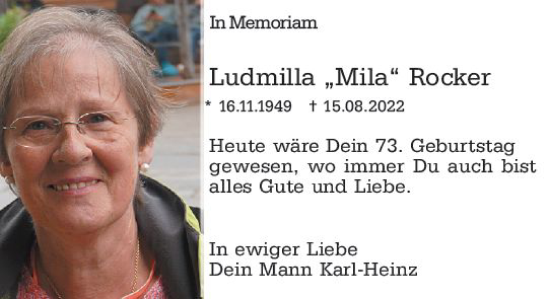 Traueranzeige von Ludmilla Rocker von vrm-trauer Wiesbadener Kurier