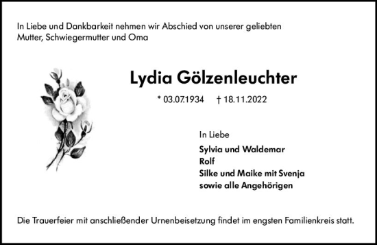 Traueranzeige von Lydia Gölzenleuchter von vrm-trauer Groß-Gerauer Echo