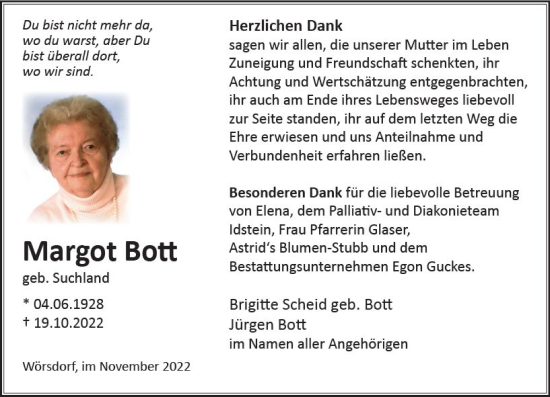 Traueranzeige von Margot Bott von vrm-trauer Idsteiner Zeitung