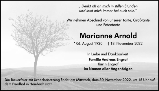 Traueranzeige von Marianne Arnold von vrm-trauer Bürstädter/Lamperth. Ztg/Starkenburger