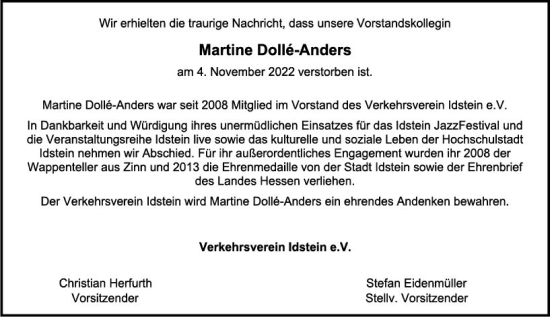 Traueranzeige von Martine Doll-Anders von vrm-trauer Idsteiner Zeitung