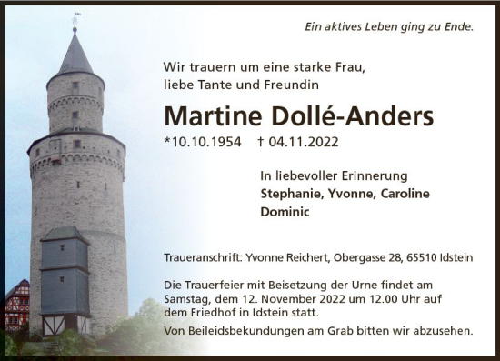Traueranzeige von Martine Dolle-Anders von vrm-trauer Idsteiner Zeitung