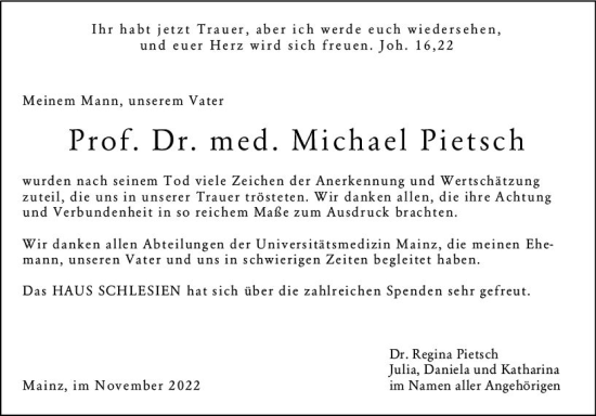 Traueranzeige von Michael Pietsch von vrm-trauer AZ Mainz