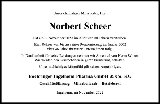 Traueranzeige von Norbert Scheer von vrm-trauer AZ Mainz