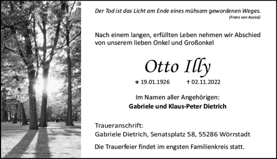 Traueranzeige von Otto Illy von vrm-trauer AZ Mainz