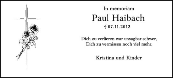 Traueranzeige von Paul Haibach von vrm-trauer Wiesbadener Kurier