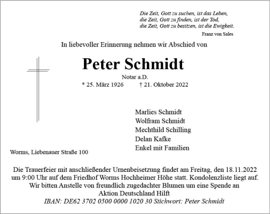 Traueranzeige von Peter Schmidt von vrm-trauer Wormser Zeitung
