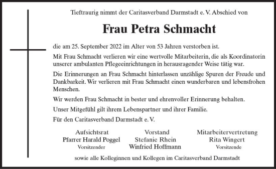 Traueranzeige von Petra Schmacht von vrm-trauer Darmstädter Echo