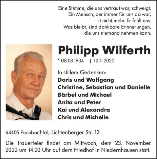 Traueranzeige von Philipp Wilferth von vrm-trauer Darmstädter Echo