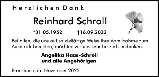 Traueranzeige von Reinhard Schroll von vrm-trauer Odenwälder Echo