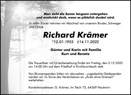 Traueranzeige von Richard Krämer von vrm-trauer Odenwälder Echo Traueranzeige von Richard Krämer von vrm-trauer Odenwälder Echo