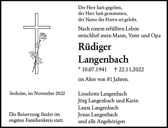 Traueranzeige von Rüdiger Langenbach von vrm-trauer Darmstädter Echo