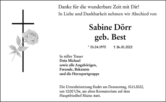 Traueranzeige von Sabine Dörr von vrm-trauer AZ Mainz