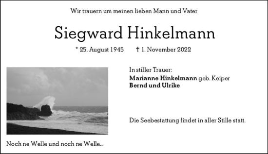 Traueranzeige von Siegward Hinkelmann von vrm-trauer Wiesbadener Kurier