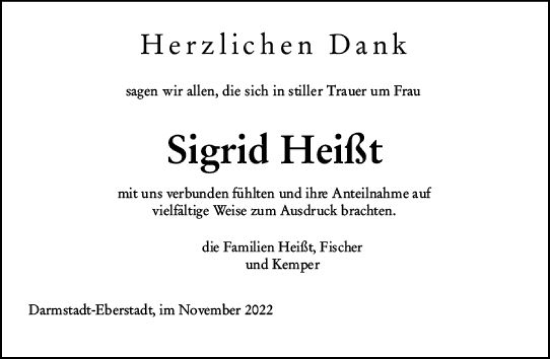 Traueranzeige von Sigrid Heißt von vrm-trauer Darmstädter Echo