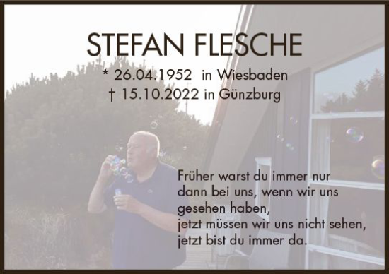 Traueranzeige von Stefan Flesche von vrm-trauer Wiesbadener Kurier