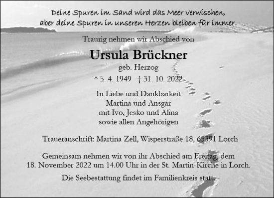 Traueranzeige von Ursula Brückner von vrm-trauer Rheingau