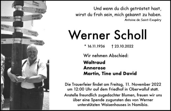 Traueranzeige von Werner Scholl von vrm-trauer Rheingau