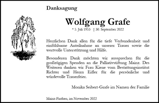 Traueranzeige von Wolfgang Grafe von vrm-trauer AZ Mainz