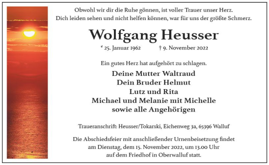 Traueranzeige von Wolfgang Heusser von vrm-trauer Rheingau