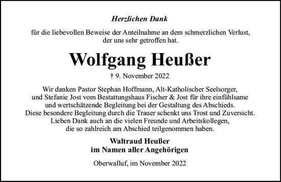 Traueranzeige von Wolfgang Heußer von vrm-trauer Wiesbadener Kurier