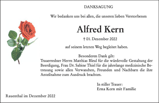 Traueranzeige von Alfred Kern von vrm-trauer Rheingau