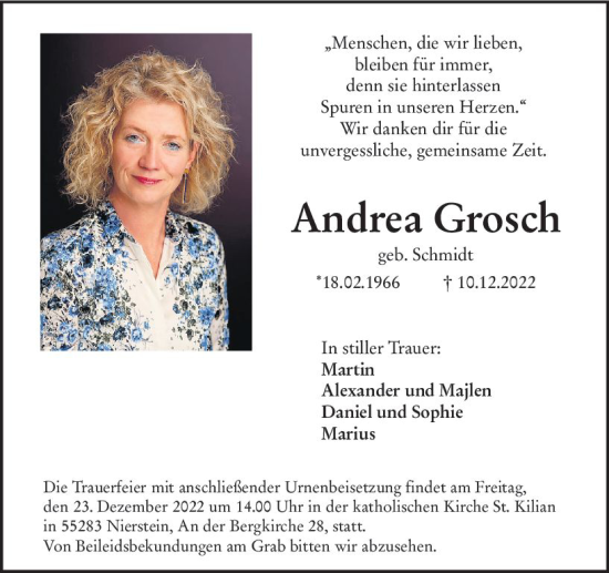 Traueranzeige von Andrea Grosch von vrm-trauer AZ Mainz