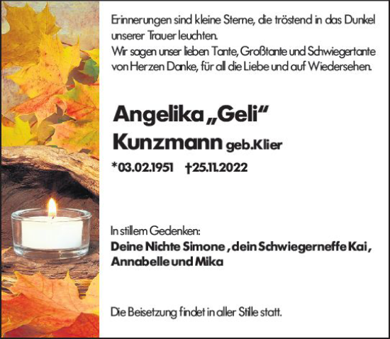 Traueranzeige von Angelika Kunzmann von vrm-trauer Darmstädter Echo