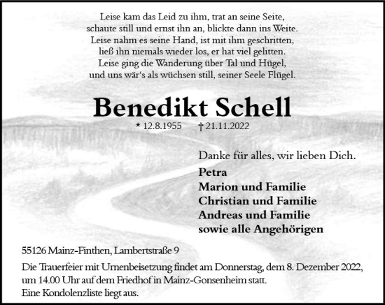 Traueranzeige von Benedikt Schell von vrm-trauer AZ Mainz