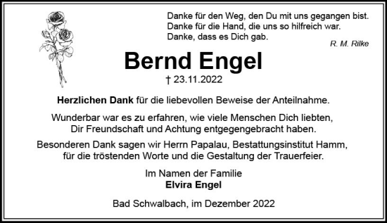 Traueranzeige von Bernd Engel von vrm-trauer Wiesbadener Kurier