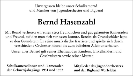 Traueranzeige von Bernd Hasenzahl von vrm-trauer Groß-Gerauer Echo